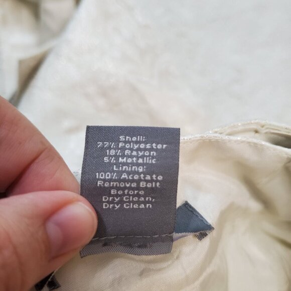 Ann Taylor Cream Ivory Gold Metallic Shimmer Damask Belt Pencil Skirt Women 2 - Picture 9 of 10